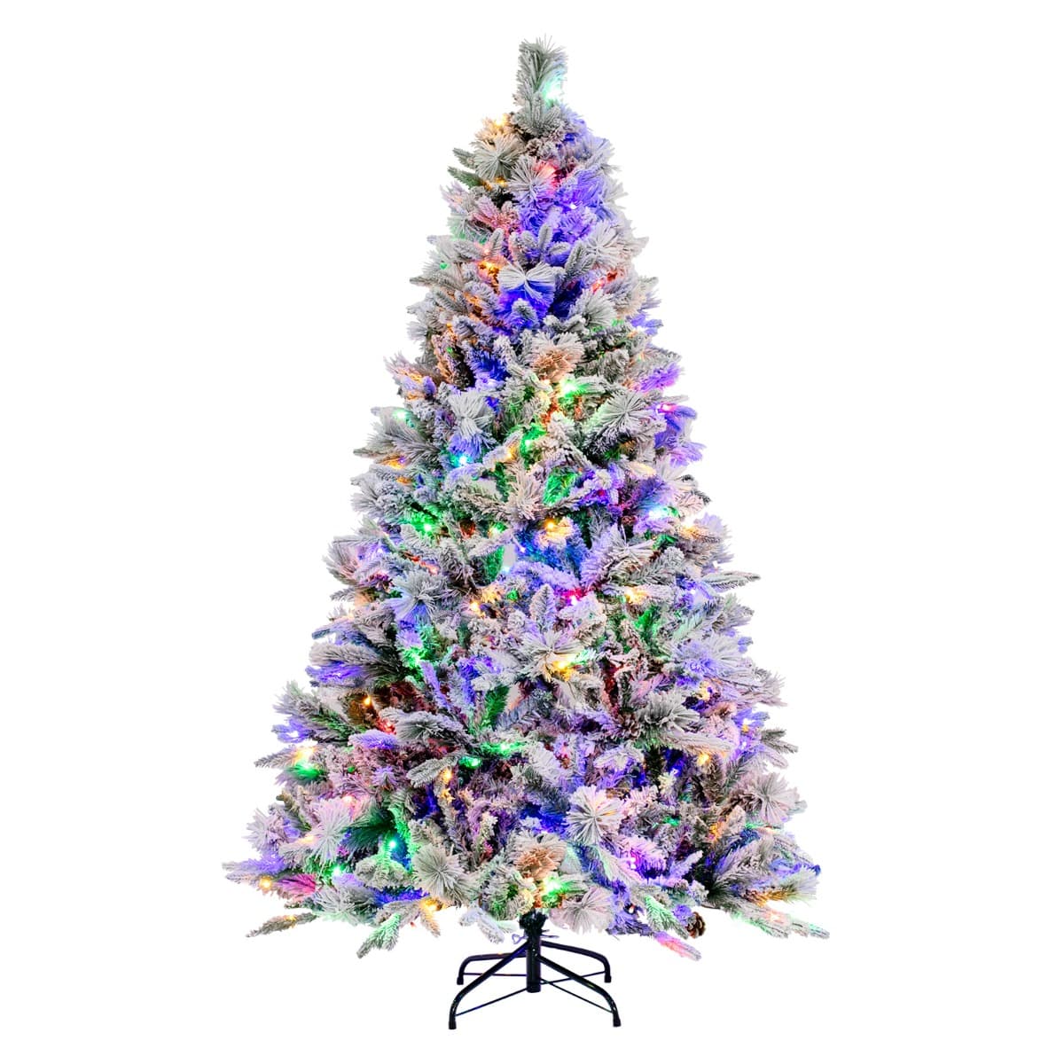 CostwaySapin de Noël Artificiel 180 cm avec Aiguilles de Pin 850 Branches 240 Lumières LED et 34 Cônes de Pin Sapin Décoré Enneigé 8 Modes