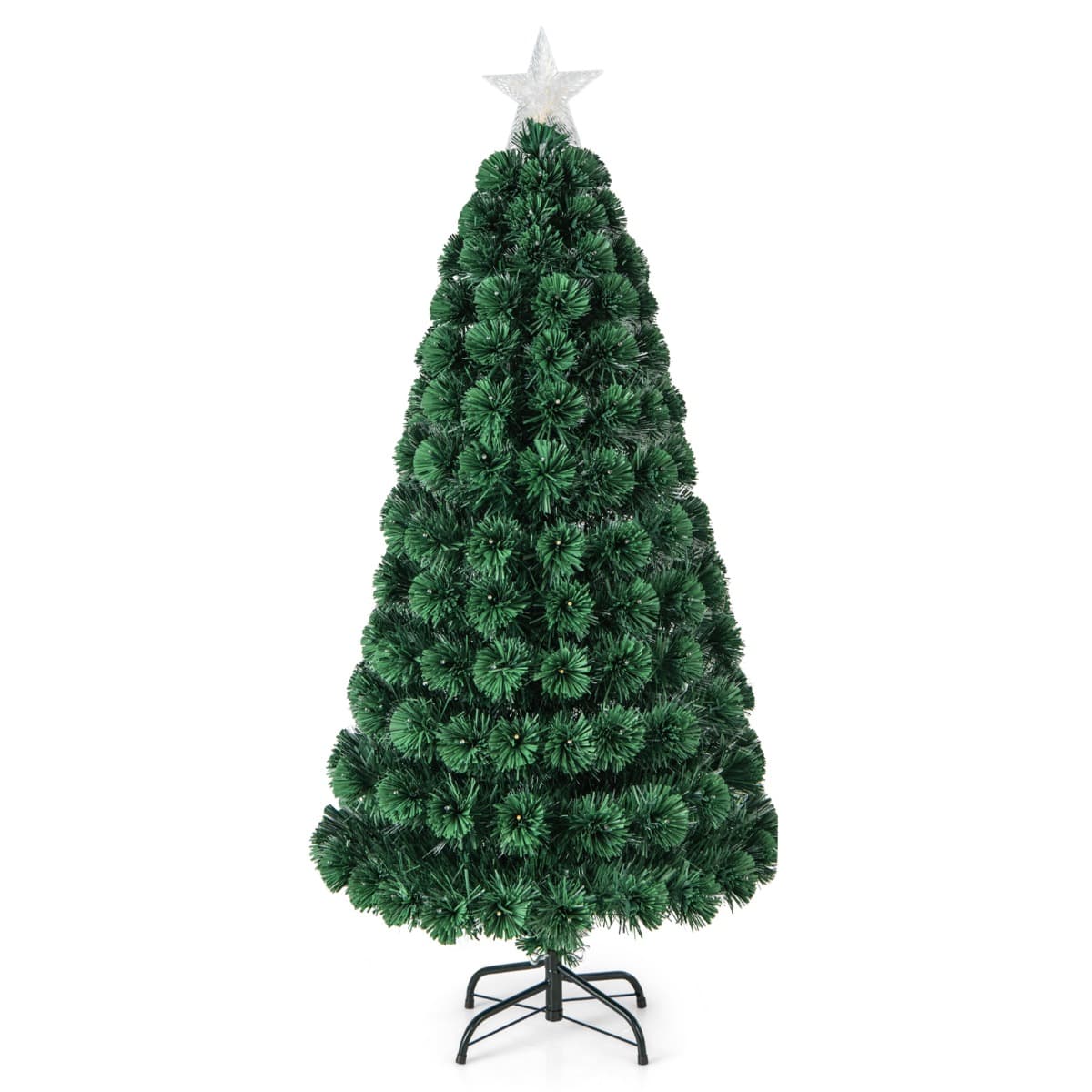 CostwaySapin de Noël 150 cm Arbre de Noël Lumineux 170 LED 8 Modes d'Éclairage 170 Branches en PVC Étoile Lumineuse Fibres Optiques Décoration de Noël