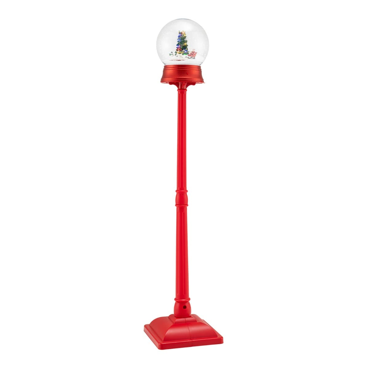 CostwayLampadaire de Noël Musical 150CM sur Pied avec 8 Mélodies Neige Soufflante Scène Rotative 15 LED Colorées avec Train Rouge