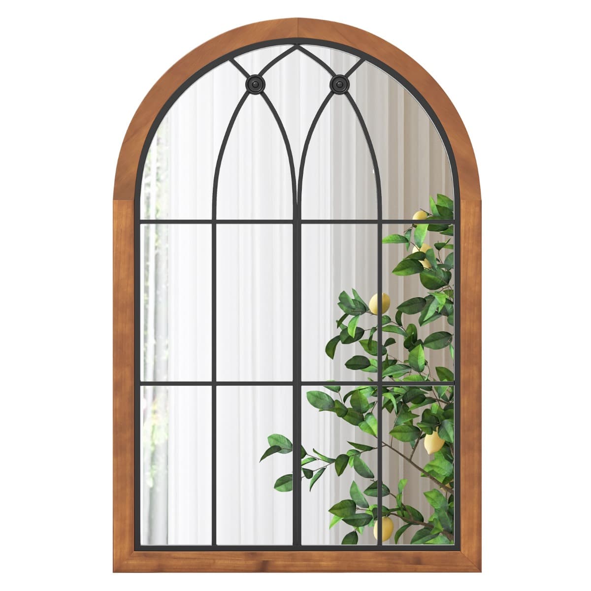 CostwayMiroir en Forme de Fenêtre Arquée Miroir Décoratif Mural 60 x 90 CM