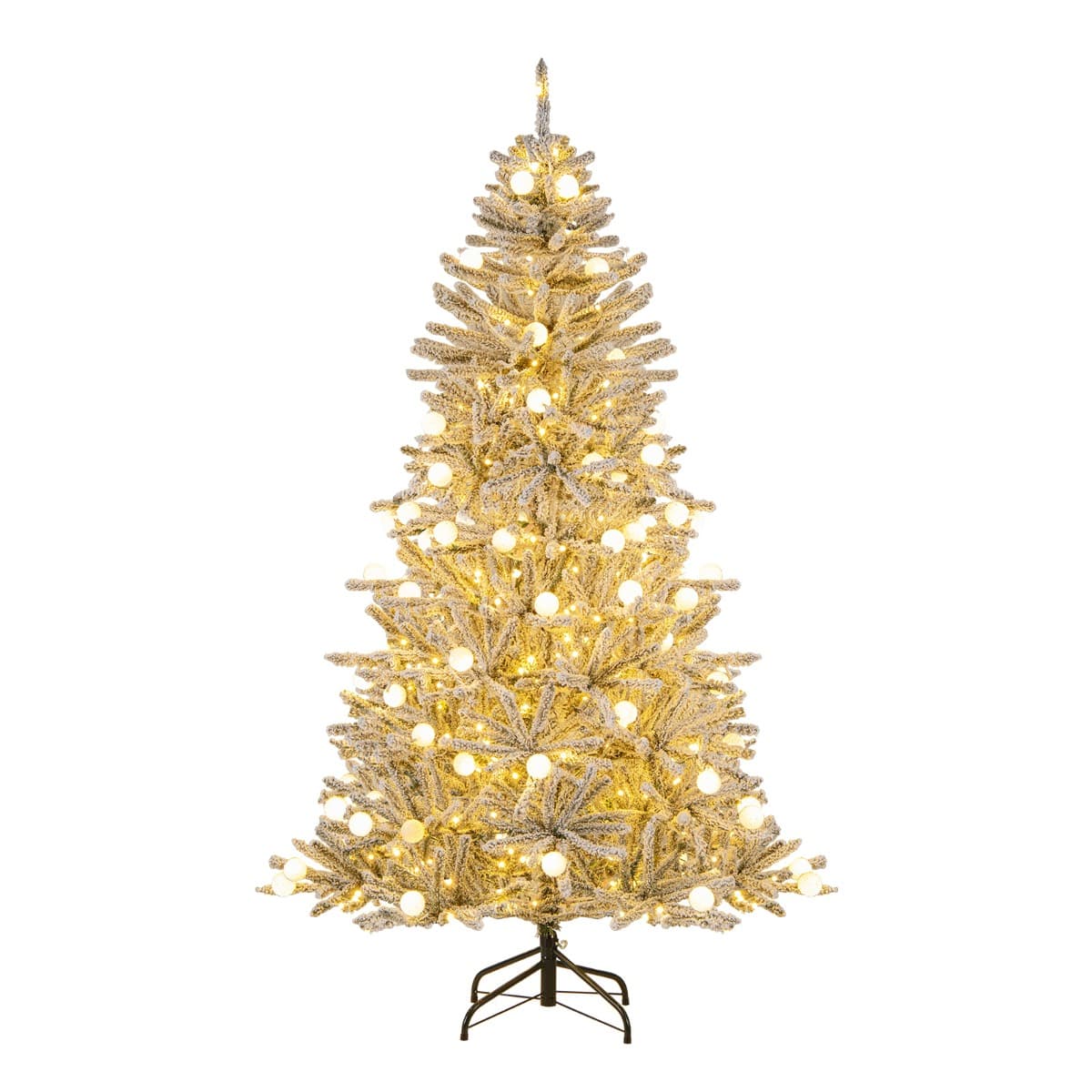 CostwaySapin de Noël Artificiel Enneigé de 180 cm avec 51 Boules Lumineuses 250 LED Blanc Chaud 637 Branches Télécommande et Minuteur Argent