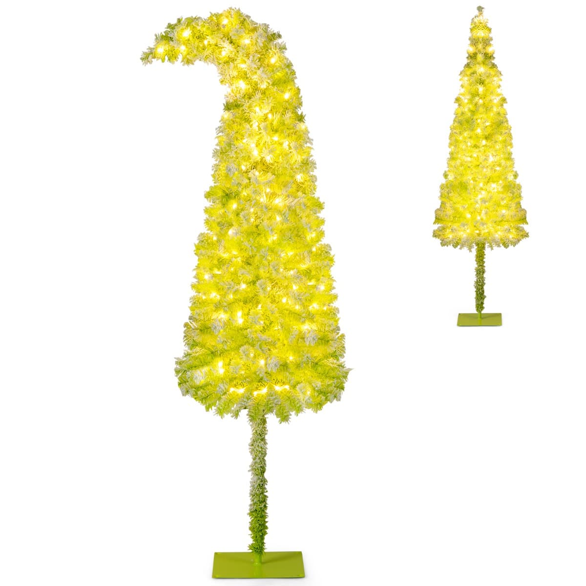 CostwaySapin de Noël Artificiel Pré-éclairé de 210 cm avec Embout Flexible 366 Branches 160 LED Blanc Chaud 8 Modes Forme Crayon Fine et Incurvée