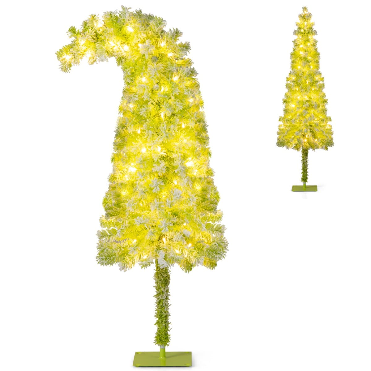 CostwaySapin de Noël Artificiel Pré-éclairé de 150 cm avec Embout Flexible 216 Branches 80 LED Blanc Chaud 8 Modes Forme Crayon Fine et Incurvée