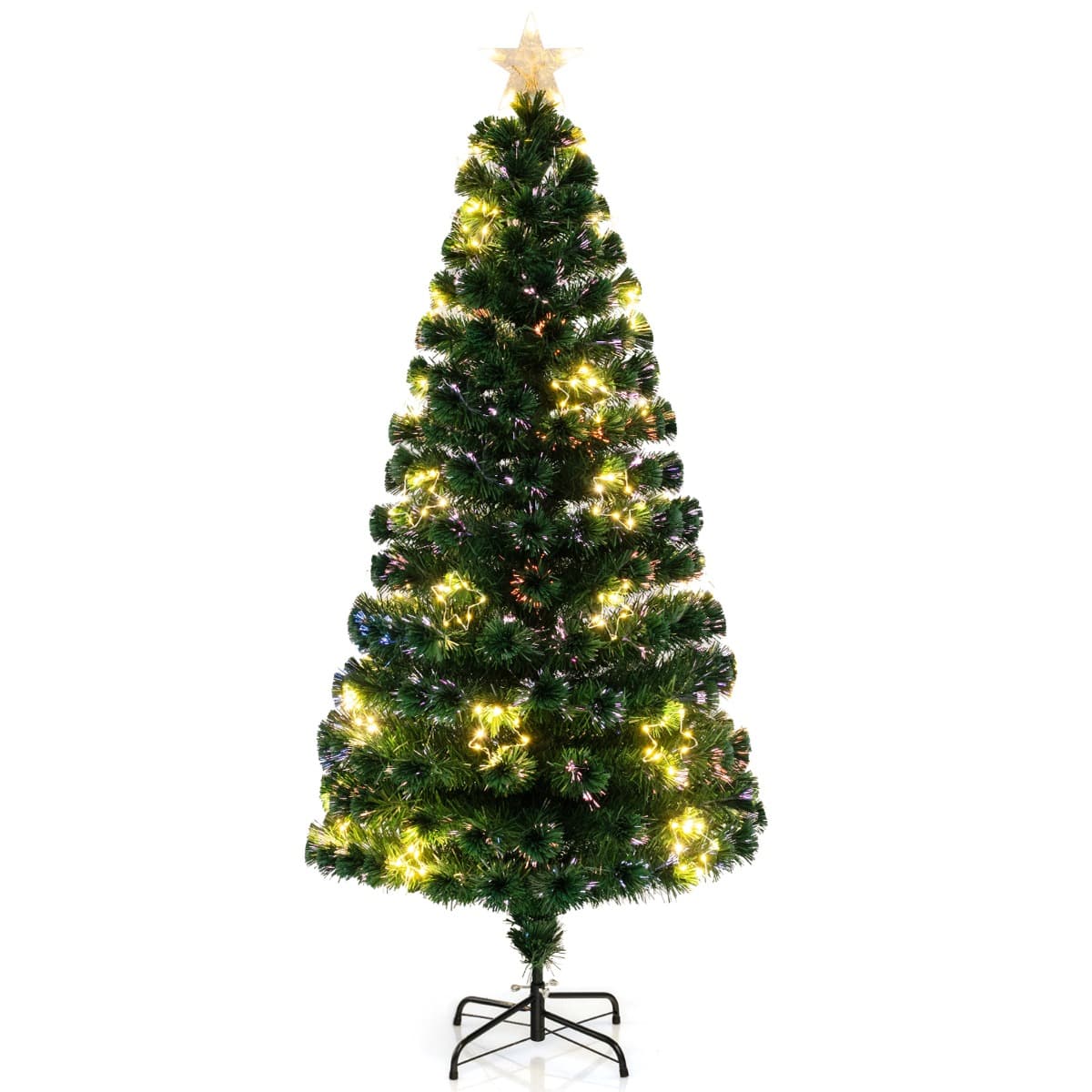 CostwaySapin de Noël Artificiel à Fibre Optique de 180cm Guirlande Lumineuse 36 Lumières Blanches Chaudes 230 Pointes de Branches Etoile