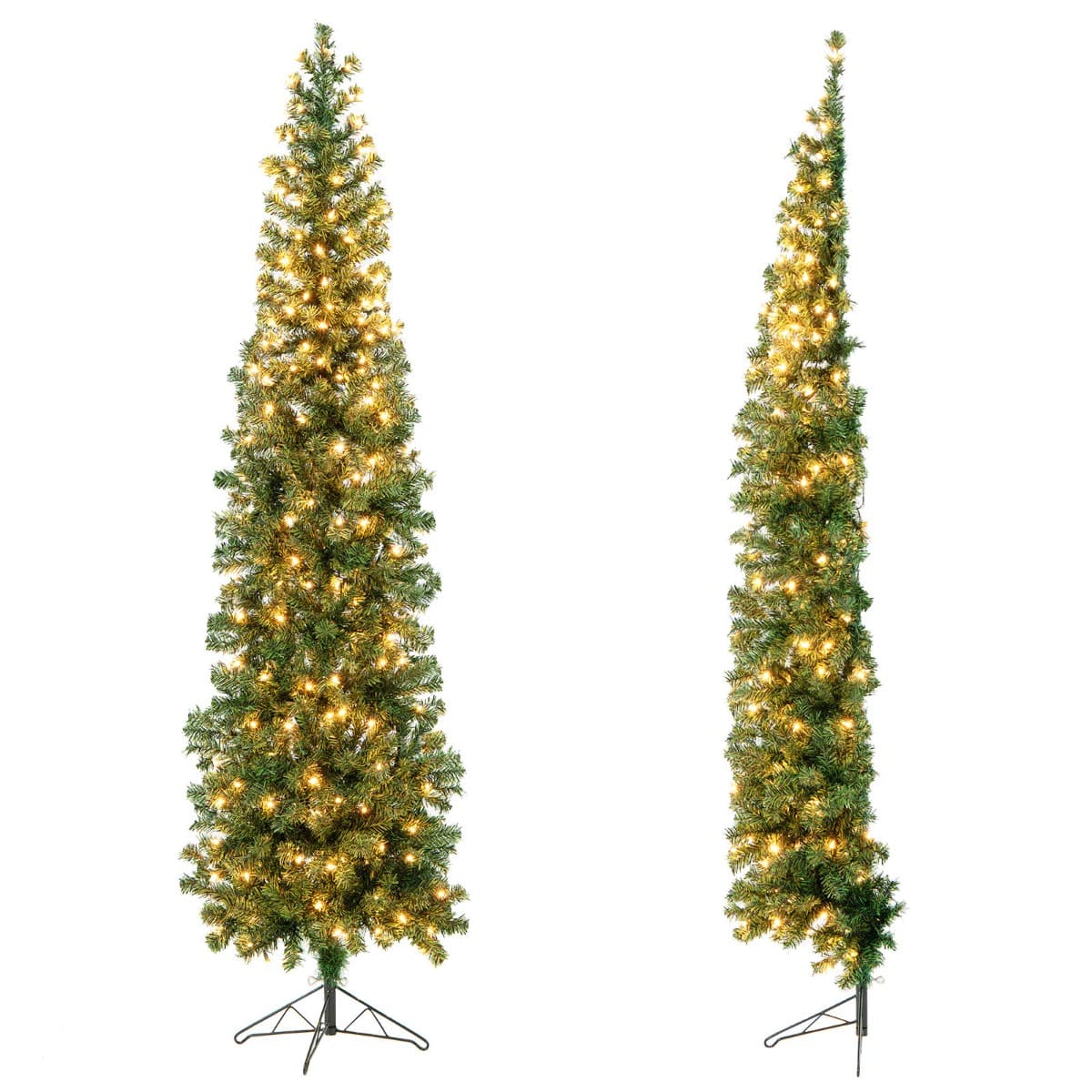 CostwaySapin de Noël Artificiel Demi Arbre Mural 210 cm 150 LED Lumières Blanc Chaud 450 Pointes de Branches Support en Métal