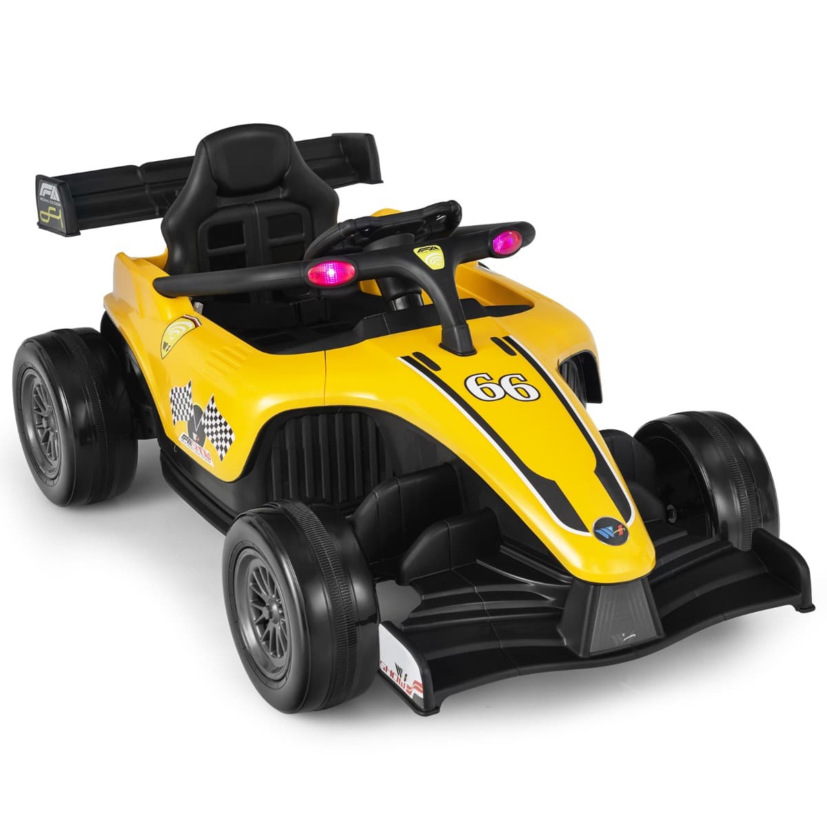 CostwayVoiture Électrique 12 V pour Enfants Télécommande Musique Lumières pour Enfants de 3 à 7 Ans 2 à 5 KM/H Jaune