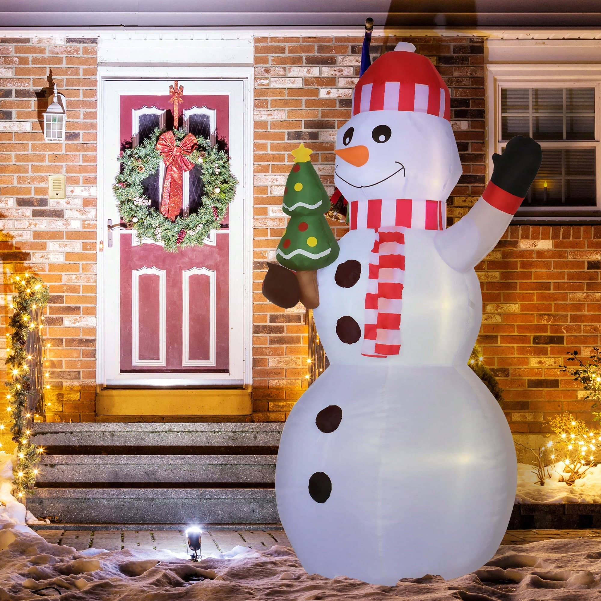 Outsunny Bonhomme de Neige Gonflable de Noël avec Lumières LED Hauteur 180 cm Décoration de Noël avec Sapin Extérieur Polyester imperméable