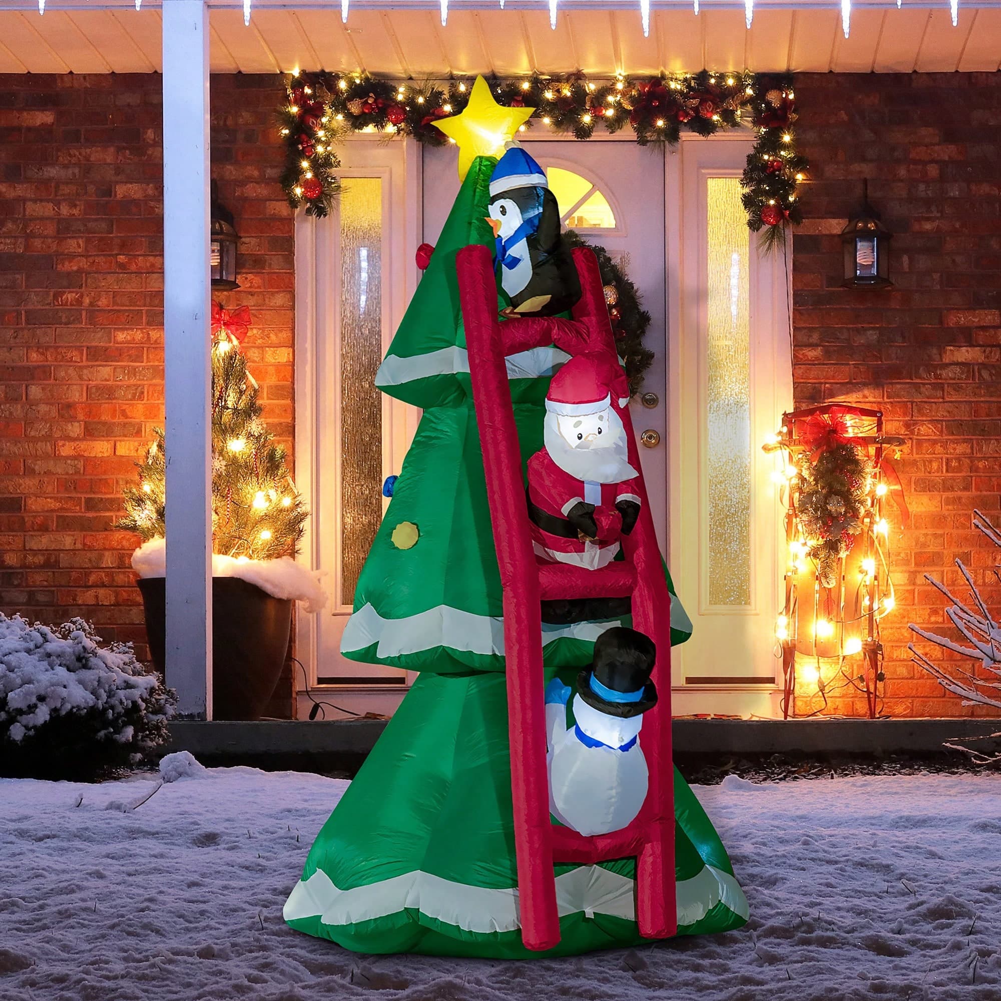 Outsunny Sapin de Noël Gonflable avec Lumières LED 247 cm