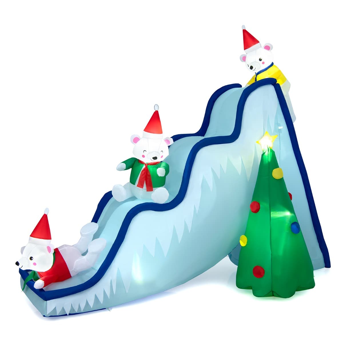 Costway220 CM Décoration Gonflable de Noël avec 6 Lumières LED 3 Ours Polaires Toboggan et Sapin de Noël pour Intérieur/Extérieur