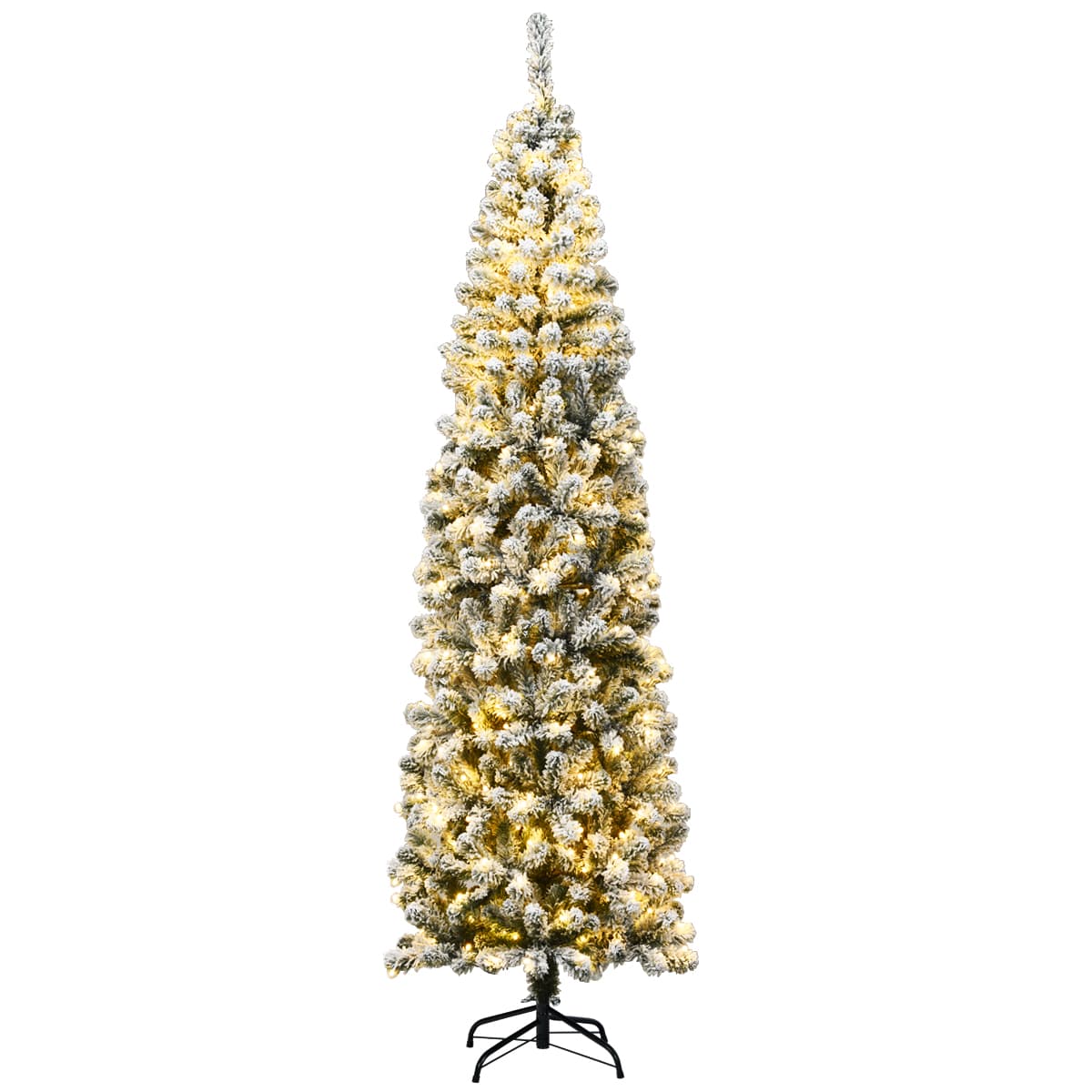 CostwaySapin de Noël Artificiel à Flocons de Neige LED 225CM à Charnières avec 350 Lumières Aiguilles en PVC Support Métallique