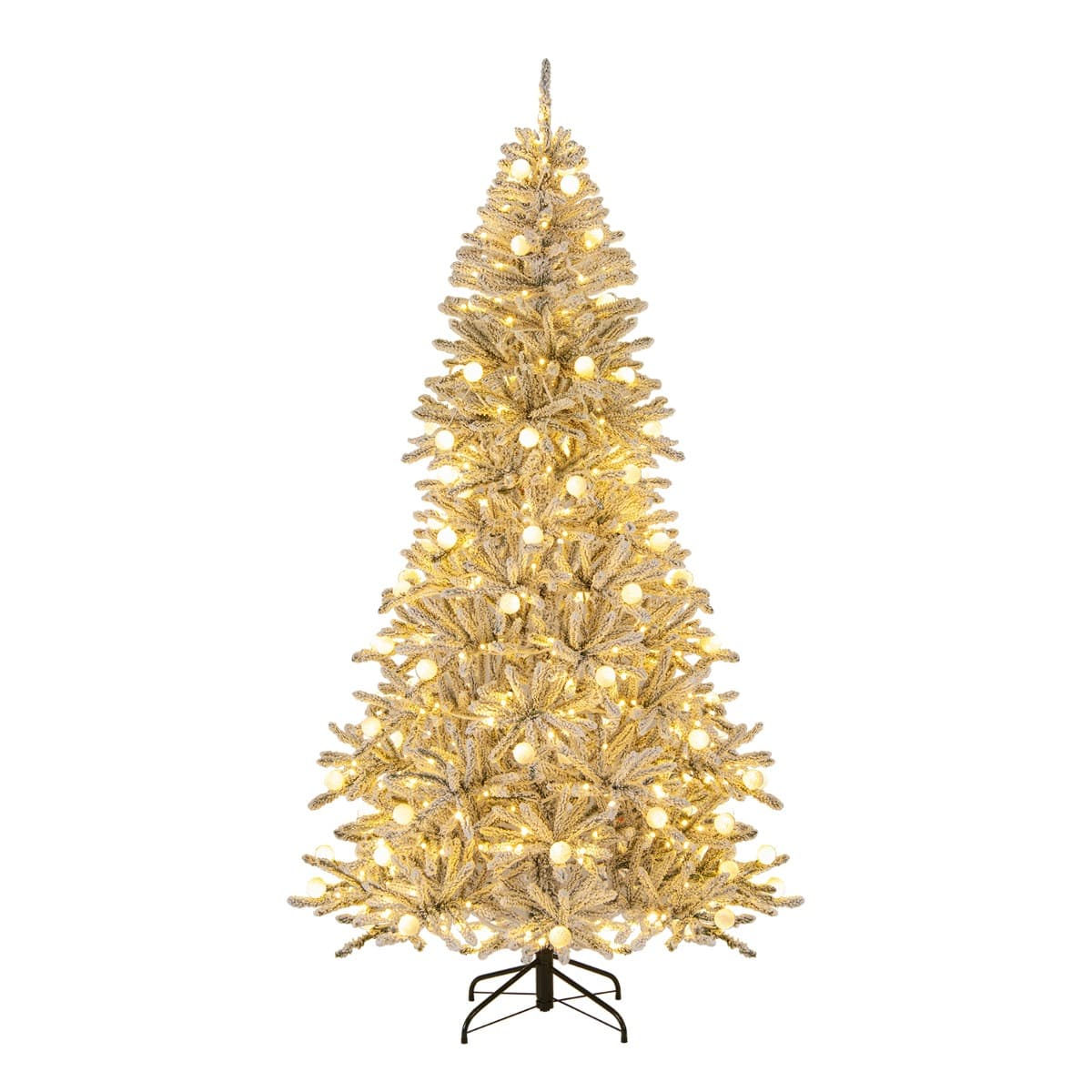 CostwaySapin de Noël Artificiel Enneigé de 210 cm avec 65 Boules Lumineuses 350 LED Blanc Chaud 905 Branches Télécommande et Minuteur Argent